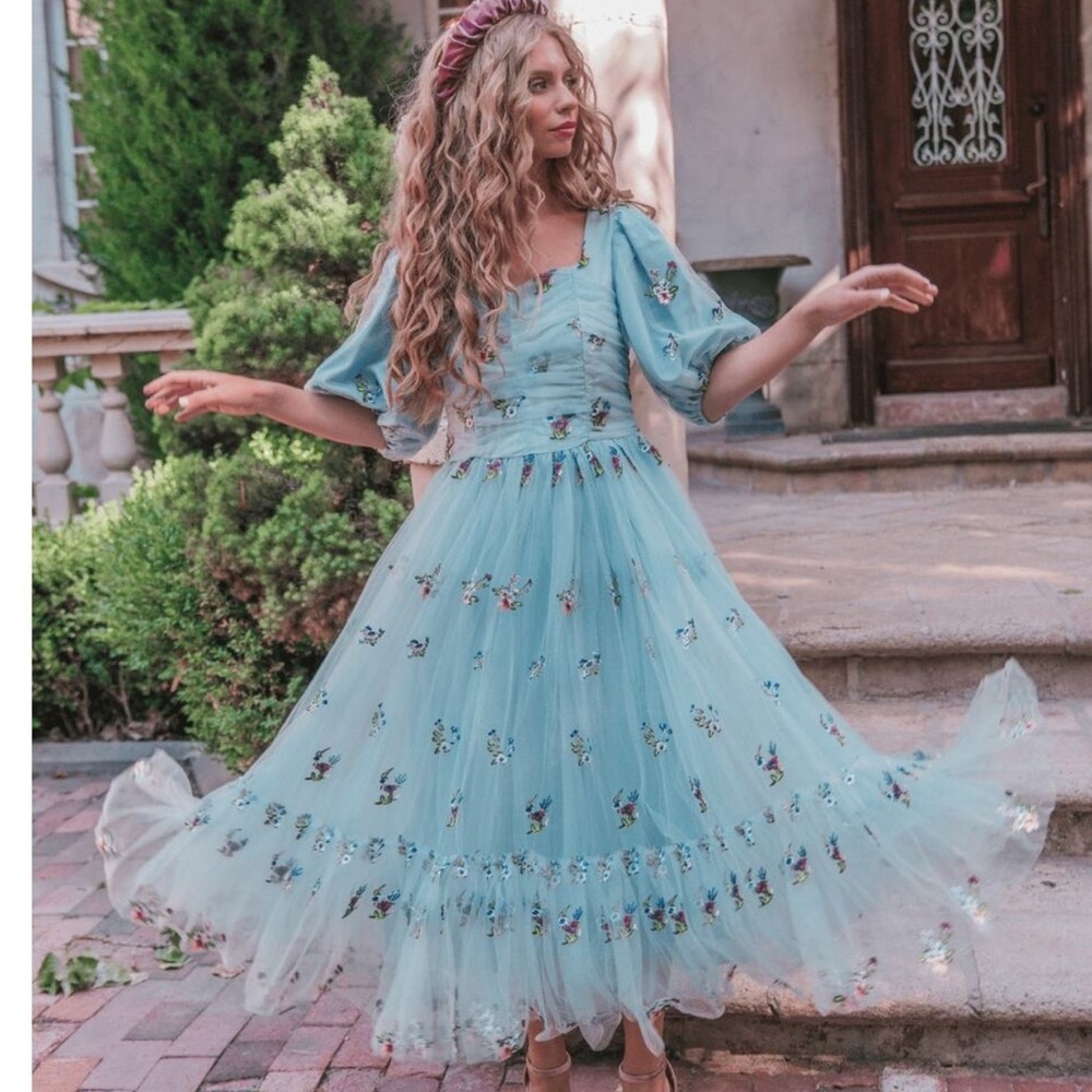 JessaKae Blue Floral Midi Garden Fairy Dress